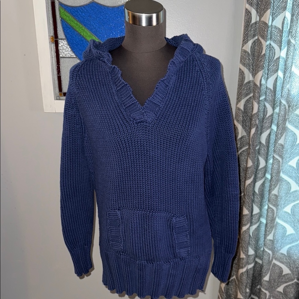 Bloomingdale’s Vintage Chunky Knit 100% Cotton Hooded Sweater Sz Large